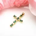 Detailed macro close-up of gold-plated cross pendant with green teardrop zircons - Pendant Only (Without Chain) / Green