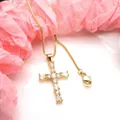 Detailed view of a sparkling gold cross pendant necklace with marquise CZ stones. - Pendant Necklace Set / White
