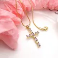 Close-up detail of a gold-plated cross pendant featuring purple and clear marquise zircons - Pendant Necklace Set / Light Purple