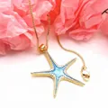 Fashionable gold-plated copper starfish pendant necklace with blue enamel inlay - Blue Starfish Pendant Necklace