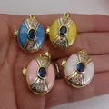Macro view of four colorful enamel and zircon-inlaid copper gold-plated locket pendants - Pendant Only (Without Chain) / Blue