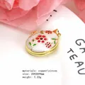 Detail view of a copper locket pendant with colorful floral enamel and zircon accents. - Pendant Only (No Chain) / White