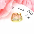 Heart locket pendant with pink enamel and zircons in gold plated copper - Yellow
