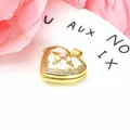 Elegant gold-plated heart locket pendant featuring zircon stones and white enamel clover detail - Pink
