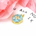 Vintage style gold-plated angel locket pendant with blue enamel and zircon stones - Octagonal Pendant / Light Blue