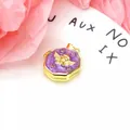 Octagonal purple enamel gold-plated angel photo box necklace pendant with zircon - White B