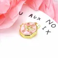 Vintage gold-plated pink enamel angel locket pendant necklace with zircon accents - Blue B