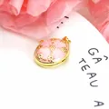 Vintage pink enamel locket pendant with delicate gold floral pattern and glossy finish - Pendant Only (No Chain) / Pink B
