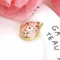 Vintage pink enamel flower photo locket pendant in gold plated copper finish - Pendant Only (No Chain) / Pink