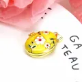 Vintage yellow enamel flower locket pendant with gold plating and white floral patterns - Pendant Only (No Chain) / Yellow