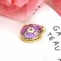 Elegant vintage style oval purple enamel flower locket pendant with gold plating - Pendant Only (No Chain) / Purple
