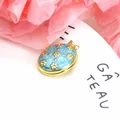 Elegant light blue enamel floral locket pendant with a gold plated textured finish - Pendant Only (No Chain) / Light Blue B