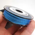 Detailed macro view of 0.85mm blue braided cord for DIY bracelet weaving and beading - Approximately 0.8mm / Shimmering Blue