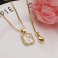Elegant gold-plated square shell pendant necklace with letter Y and zircon inlay stones - Letter Y