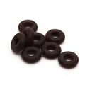 Macro detail of black elastic anti-slip rubber spacer rings for DIY bracelet making - Approx 6mm / Coffee