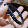 Minimalist 6mm black leather strap bracelet with gold-tone metal studs - Style 2 / Gold Round Buckle / Black