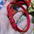 Minimalist red 6mm wide leather belt style bracelet with gold metal studs details - Style 2 / Gold Round Buckle / Red