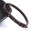 Minimalist thin dark brown leather belt style bracelet featuring two small gold metal studs - Ball Rivet Style (Style 2) / 6mm Width / Coffee