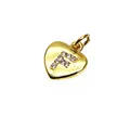 Gold-plated heart pendant with micro-paved zircon letter F for DIY jewelry. - 9*10*1.8mm / Letter F
