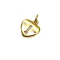 Gold heart pendant charm with micro-pave zircon letter I for DIY jewelry making - 9*10*1.8mm / Letter I