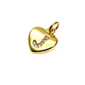 Gold heart-shaped charm with micro-paved zircon letter J for DIY jewelry - 9*10*1.8mm / Letter J