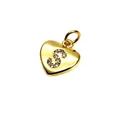Gold heart-shaped pendant with micro-paved cubic zirconia letter S for DIY jewelry - 9*10*1.8mm / S