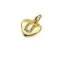 Gold heart-shaped pendant featuring a pave-set cubic zirconia letter U for DIY jewelry - 9*10*1.8mm / Letter U
