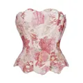 Intricate detail of floral lace court style corset top with breathable mesh and irregular hem - M / Tops / Pink