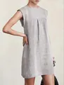 Lockeres ärmelloses graues Leinen-Minikleid für Damen, Freizeitmode mit Rundhalsausschnitt - S / Kleider / Grau