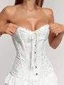 Elegant white vintage floral corset detail featuring lace-up ribbon and metal closure - S / Tops / White