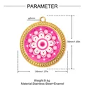 Detail of 35mm pink mandala enamel pendant with stainless steel material and weight specs - 35x38mm / Round Mandala (Pink-YK1062)