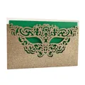 Detail of gold glitter laser-cut masquerade mask invitation card with green insert - Set with Dark Green Inner Card / Glitter Rose Gold