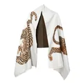 Detail of vintage jacquard scarf with artistic tiger and leopard animal patterns - Tiger & Leopard Jacquard Style / 190x65cm / Beige