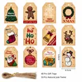 Set of 48 kraft Christmas tags with 50 hemp ropes for gift wrapping - S587 Style / 48 Tags (Including 50 Natural Hemp Ropes)