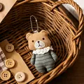 Cute handmade style plush bear keychain pendant featuring lace collar and striped outfit - Striped Fabric Bear (Brown)