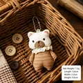Cute handmade plush bear keychain pendant featuring brown stripes and a lace collar detail - Striped Fabric Bear (White)