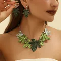 Parure de bijoux vintage avec collier et boucles d'oreilles feuille d'érable en émail vert - Parure Collier et Boucles d'Oreilles Design Feuille Verte / Vert