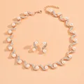 Parure de bijoux de mariée élégante avec collier vague or rose, perles et strass brillants. - Parure Collier Vague en Perles Artificielles et Boucles d'Oreilles (G438) / Or rose