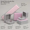 Professional pink and grey rounded velvet jewelry boxes for rings, necklaces, and bracelets - Pink+Grey