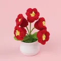 Handmade crochet red flower potted plant in white ceramic pot for desk decoration - Red Lily of the Valley (5-Head) Small Potted Plant