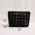 Glossy black quilted cosmetic bag, 22x16x6cm dimensions, lightweight zipper pouch - Small Hexagon Bag / Black