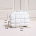 White glossy checkered quilted half-moon cosmetic bag, 12.5cm width, 41g weight - Small Semi-circle Bag / White