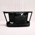 Premium black 3-piece quilted cosmetic bag set featuring glossy finish and large capacity - Three-Piece Set / Black