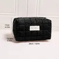 Black glossy quilted square cosmetic bag with MiloBliss label, size 20x12.5x11cm - Pillow Bag / Black