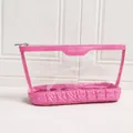 Große rosafarbene glänzende gesteppte PVC-Kosmetiktasche, Maße 33x10,5x18 cm - Große sechseckige Tasche / Rosenrosa
