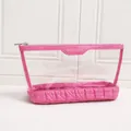Large rose pink glossy quilted clear PVC makeup bag with dimensions 33x10.5x18cm - Large Hexagon Bag / Rose Pink