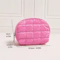 Compact rose pink glossy quilted semi-circle makeup bag for travel storage needs - Small Semi-circle Bag / Rose Pink