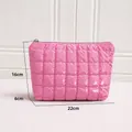 High-quality glossy quilted cosmetic bag in rose pink finish with size markings - Small Hexagon Bag / Rose Pink
