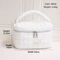 Large capacity white quilted cosmetic bucket bag with handle for travel makeup storage - Barrel Bag / White