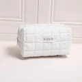 Große weiße gesteppte Kosmetiktasche mit glänzendem Karomuster und Reißverschluss - Kissentasche / Weiß